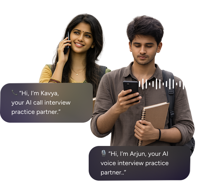 People practicing interviews with speech bubbles